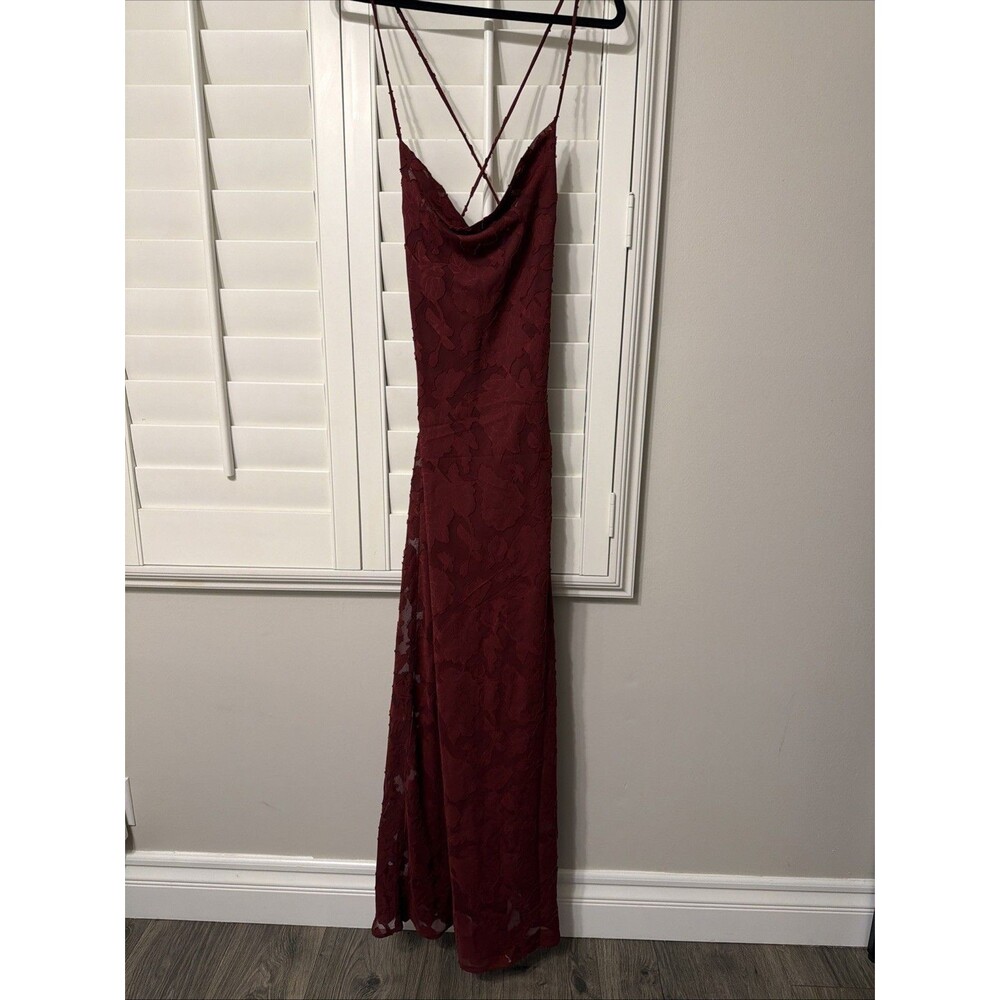 Princess Polly Celena Maxi Dress Burgundy Burnout US 4